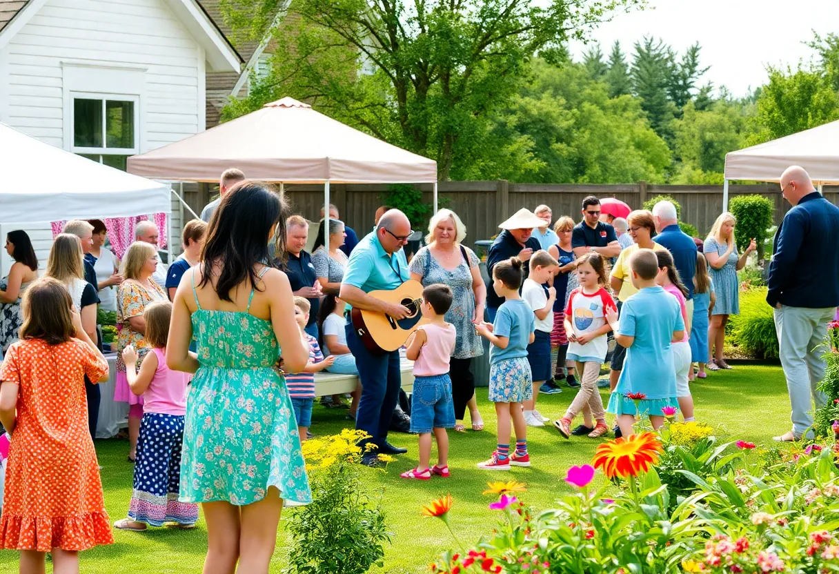 Families enjoying community events in Aiken's garden