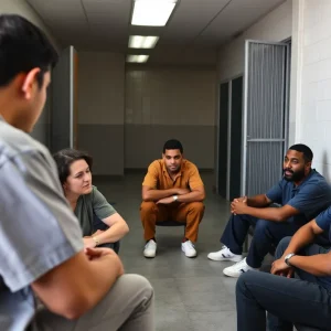 Inmates participating in addiction recovery support session at Aiken County Detention Center