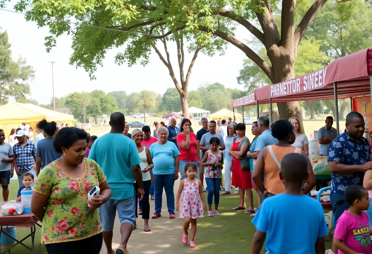 Community gathering in Aiken County with families and vendors