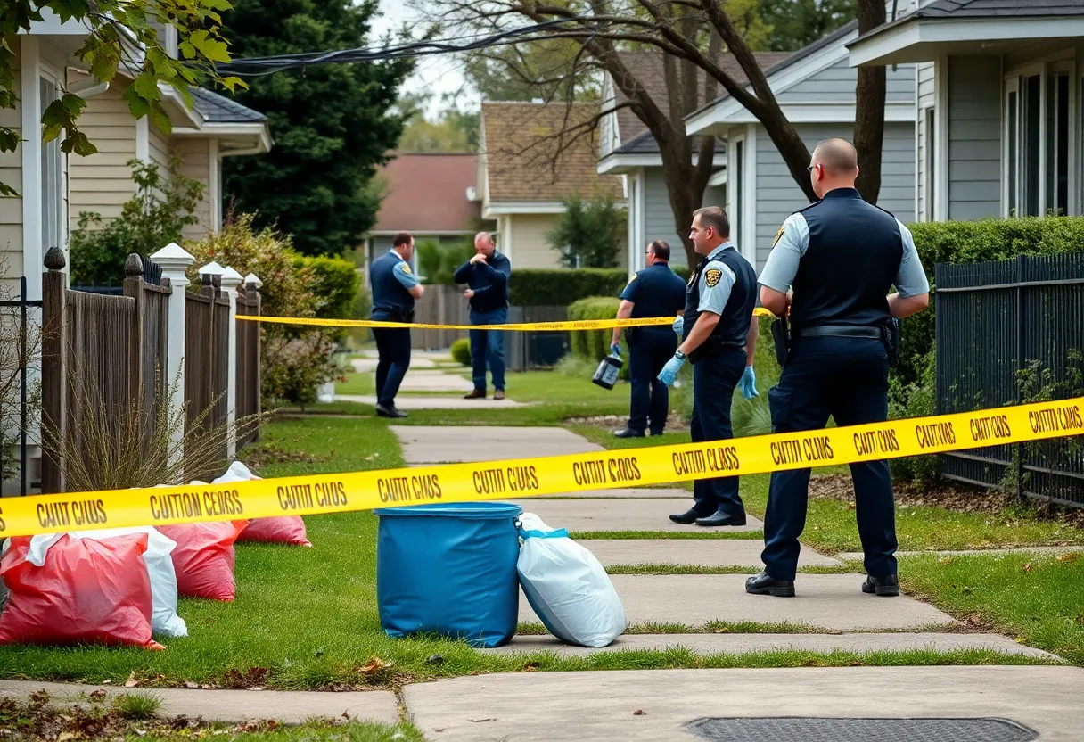 Police officers conducting a drug bust in Aiken County with evidence bags in view.
