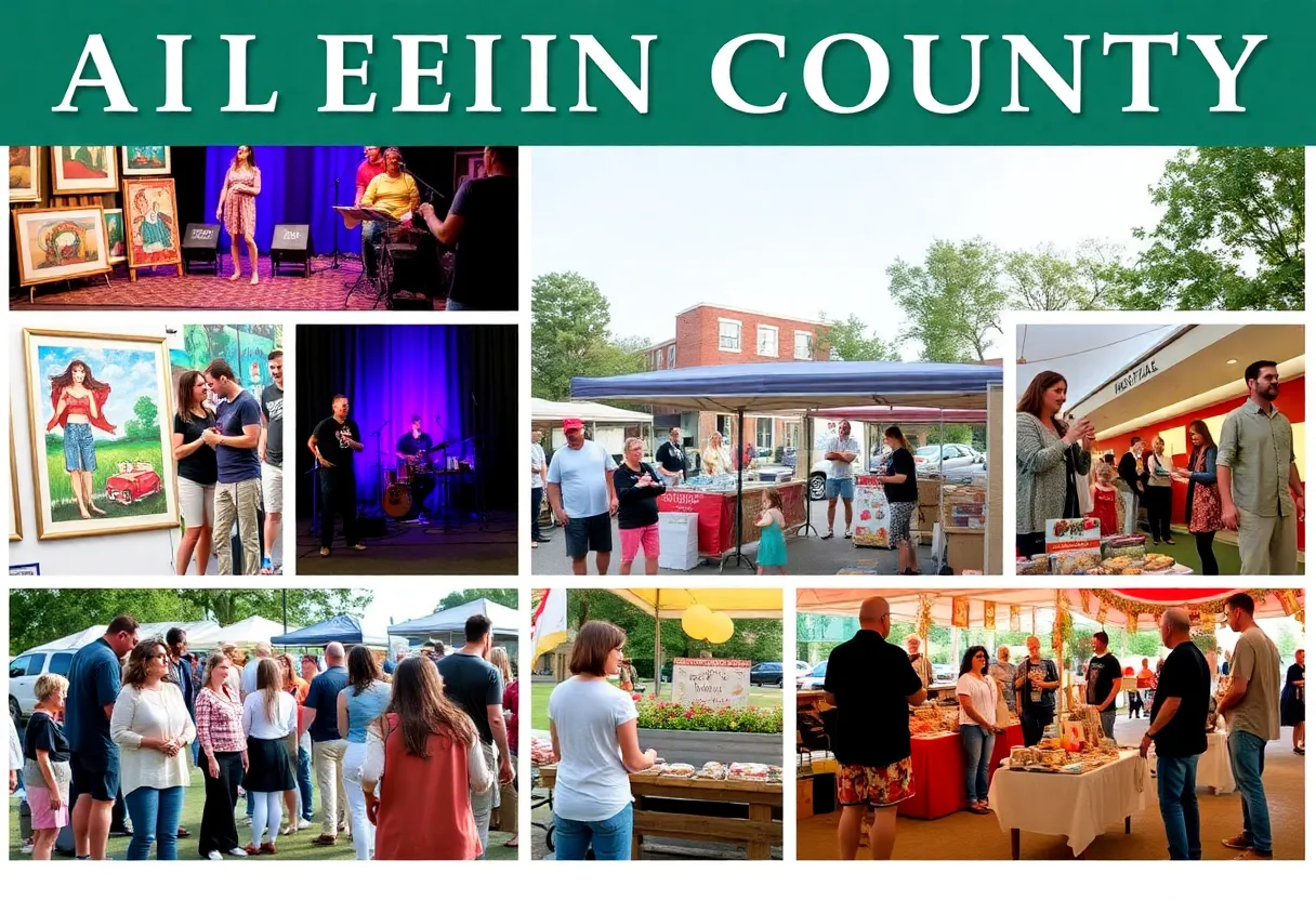 A vibrant collection of events in Aiken County featuring music, art, and community activities.