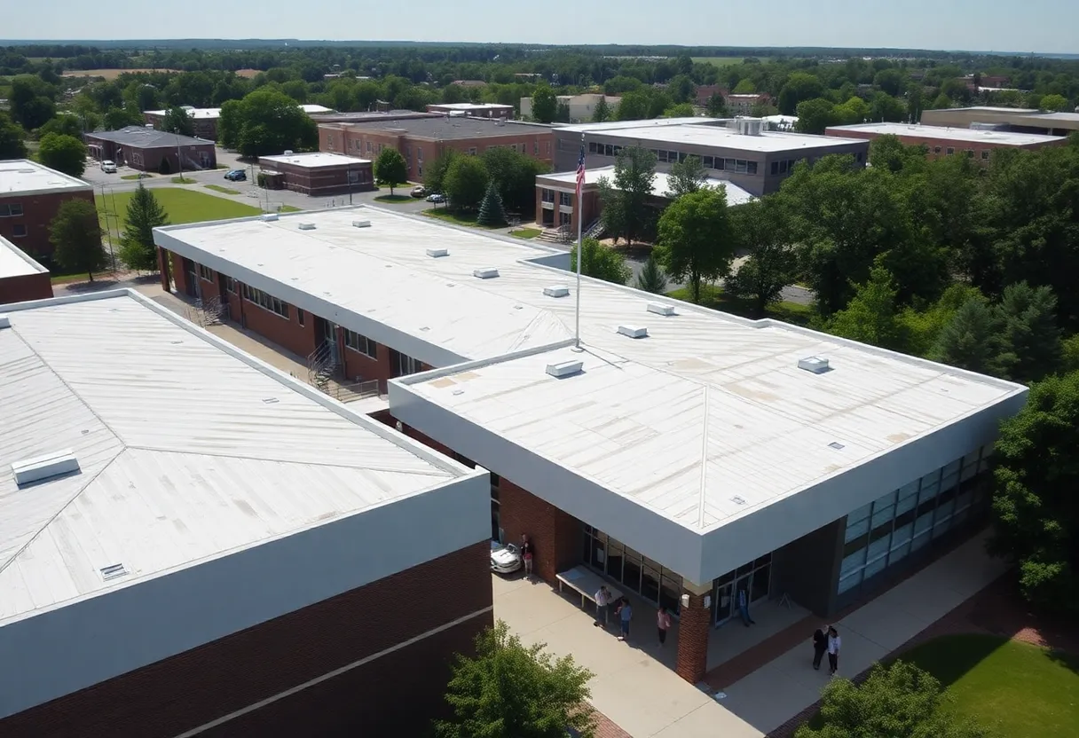 Aiken County school buildings with students and teachers