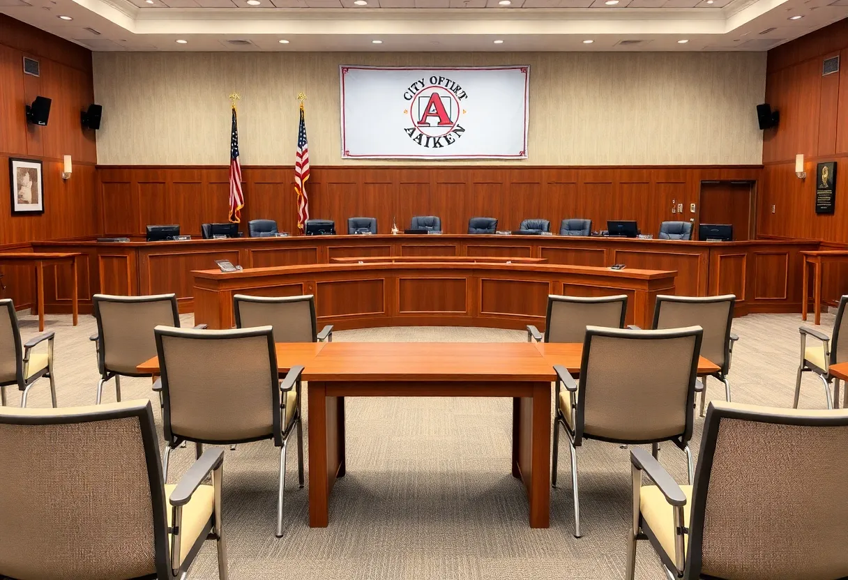 City Council Chambers set up for a Design Review Board meeting in Aiken