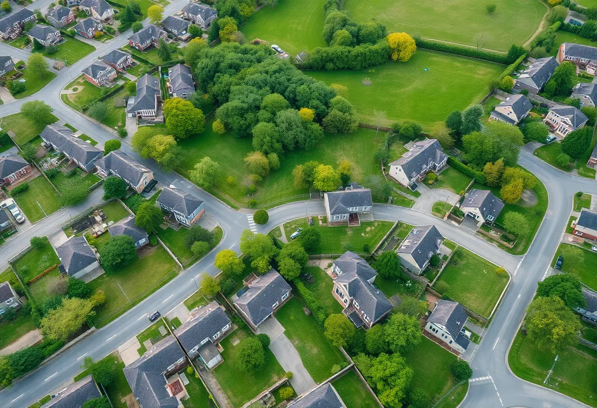 Aerial view of Aiken's residential area showing single-family homes and community planning aspects.
