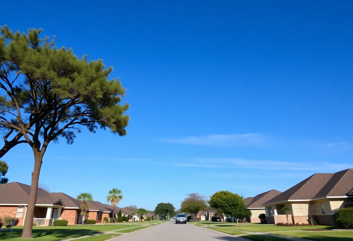 Police lights on a quiet street following a shooting incident in Beech Island