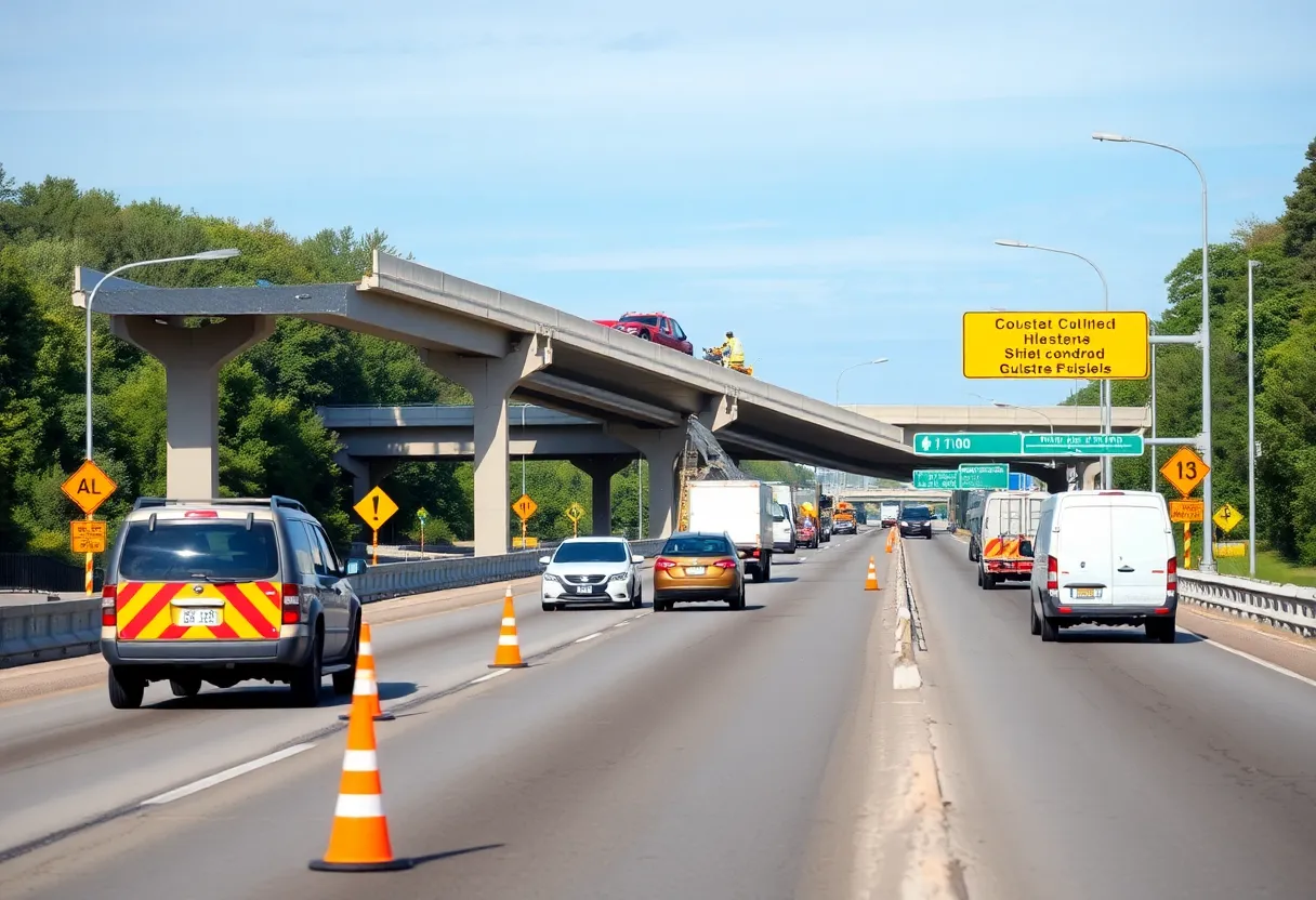 Construction site of the Old Vaucluse Road bridge overpass on Interstate 20