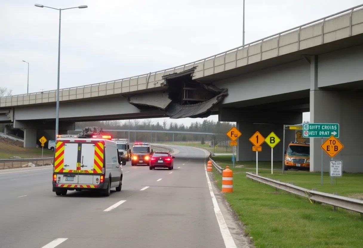 Collapsed I-20 overpass due to tanker truck collision