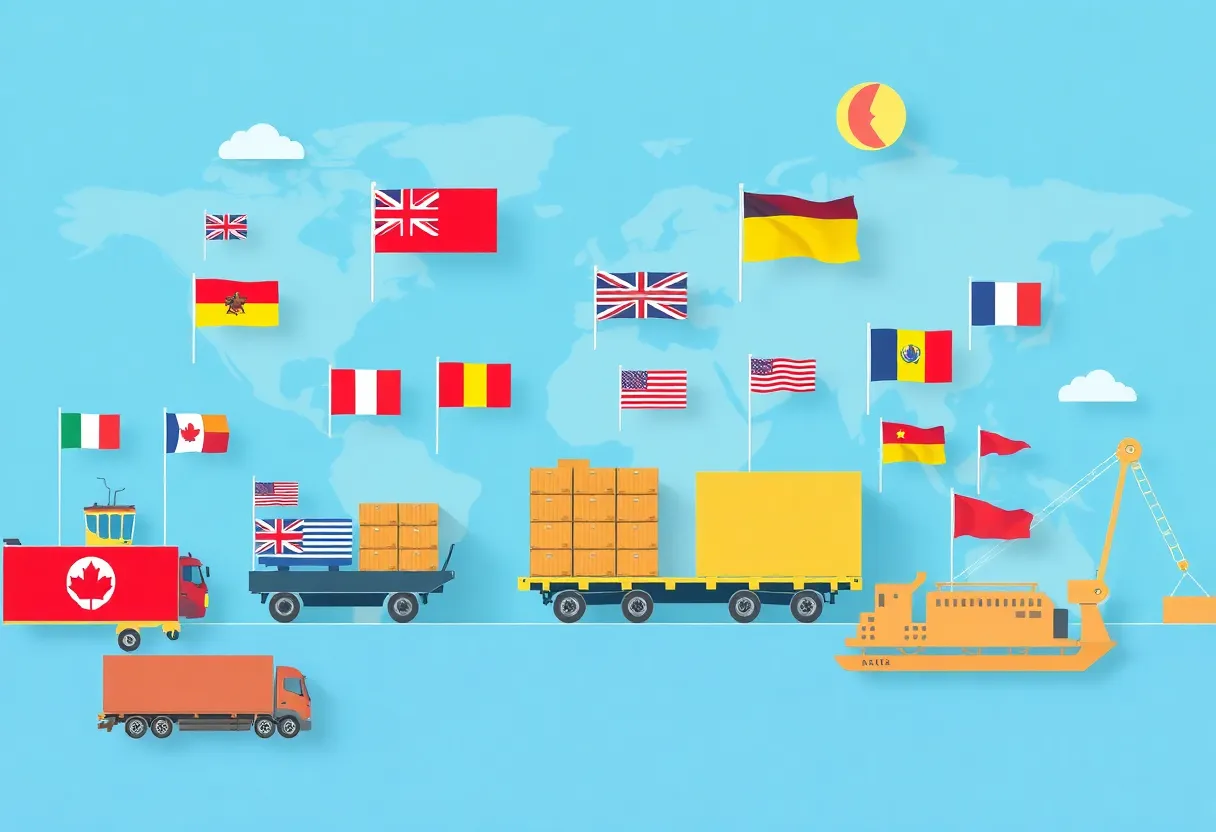 Illustration depicting global trade with emphasis on tariffs