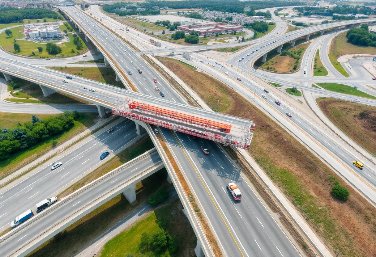 Repair work on I-20 after an overpass collapse in Aiken County.
