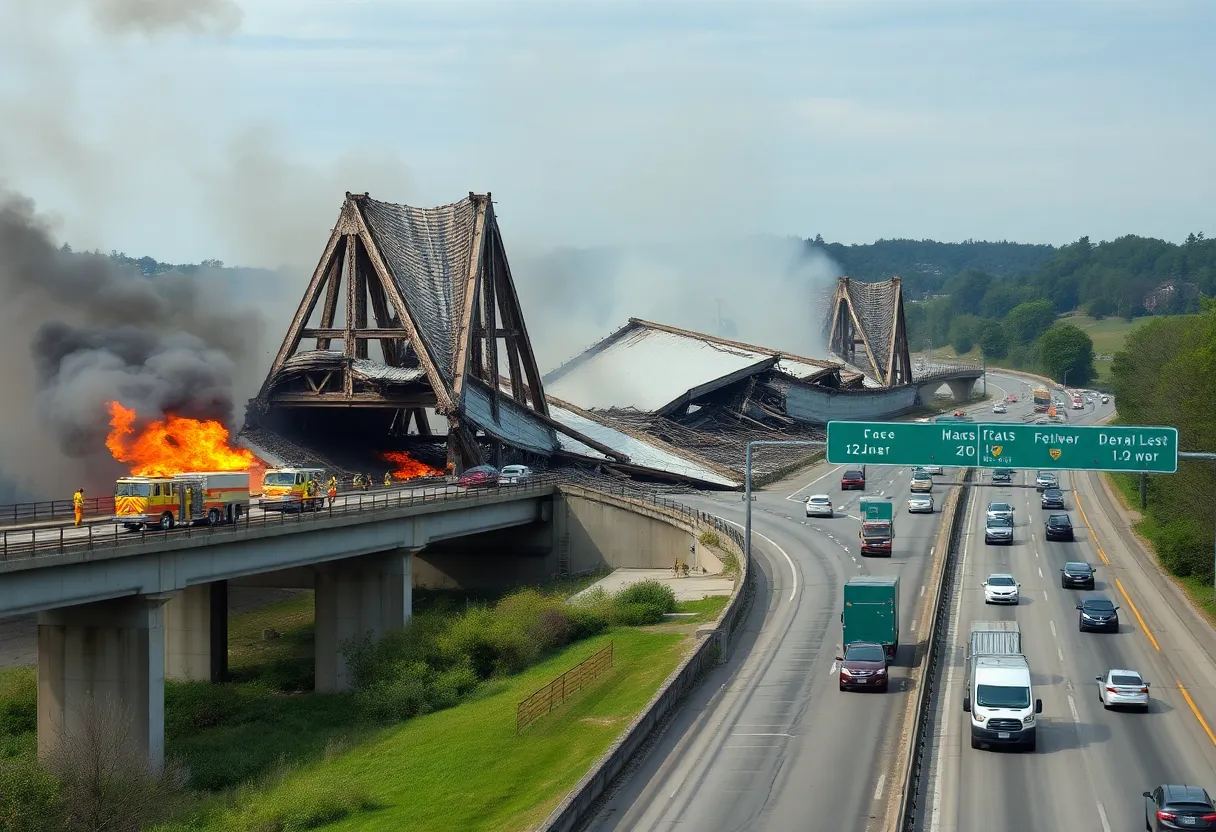 Collapsed Old Vaucluse Road bridge and emergency responders