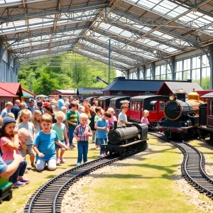 Families enjoying the National Train Day celebration at the Aiken Train Museum