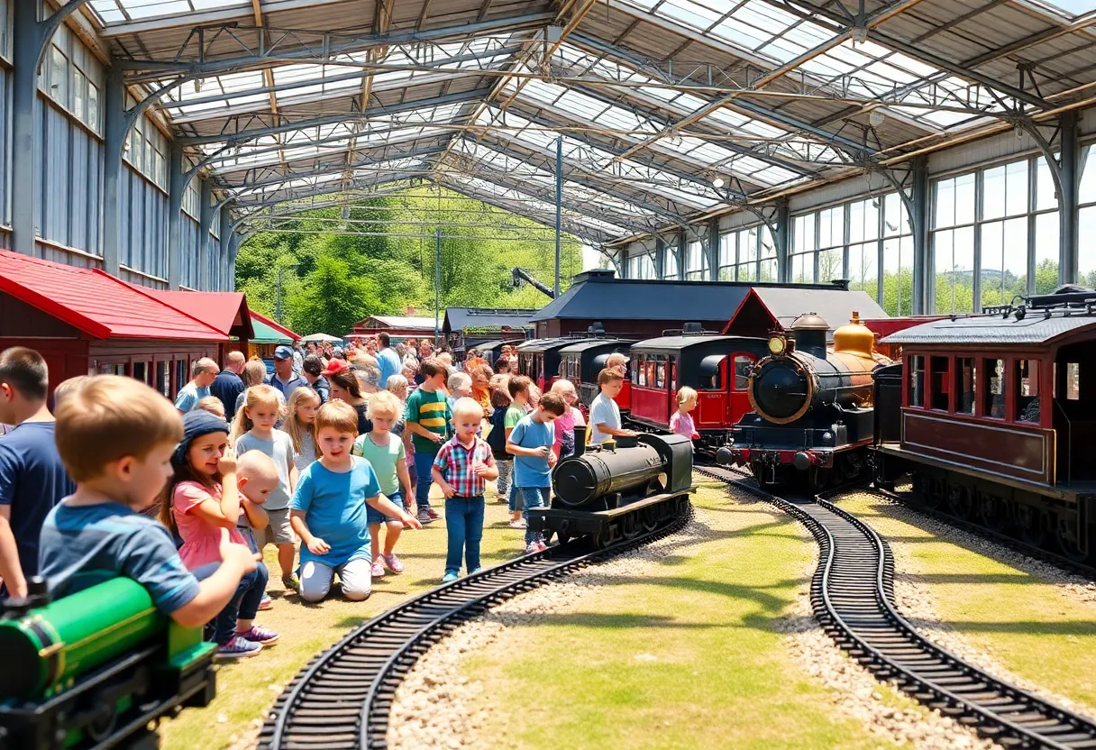 Families enjoying the National Train Day celebration at the Aiken Train Museum