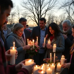 Community members gather to remember Mrs. Mary L. Robinson with candles.