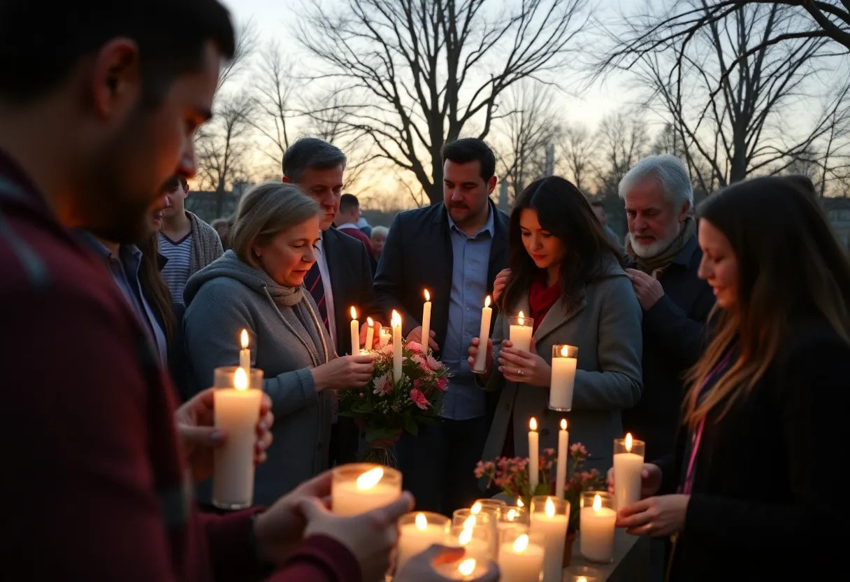 Community members gather to remember Mrs. Mary L. Robinson with candles.