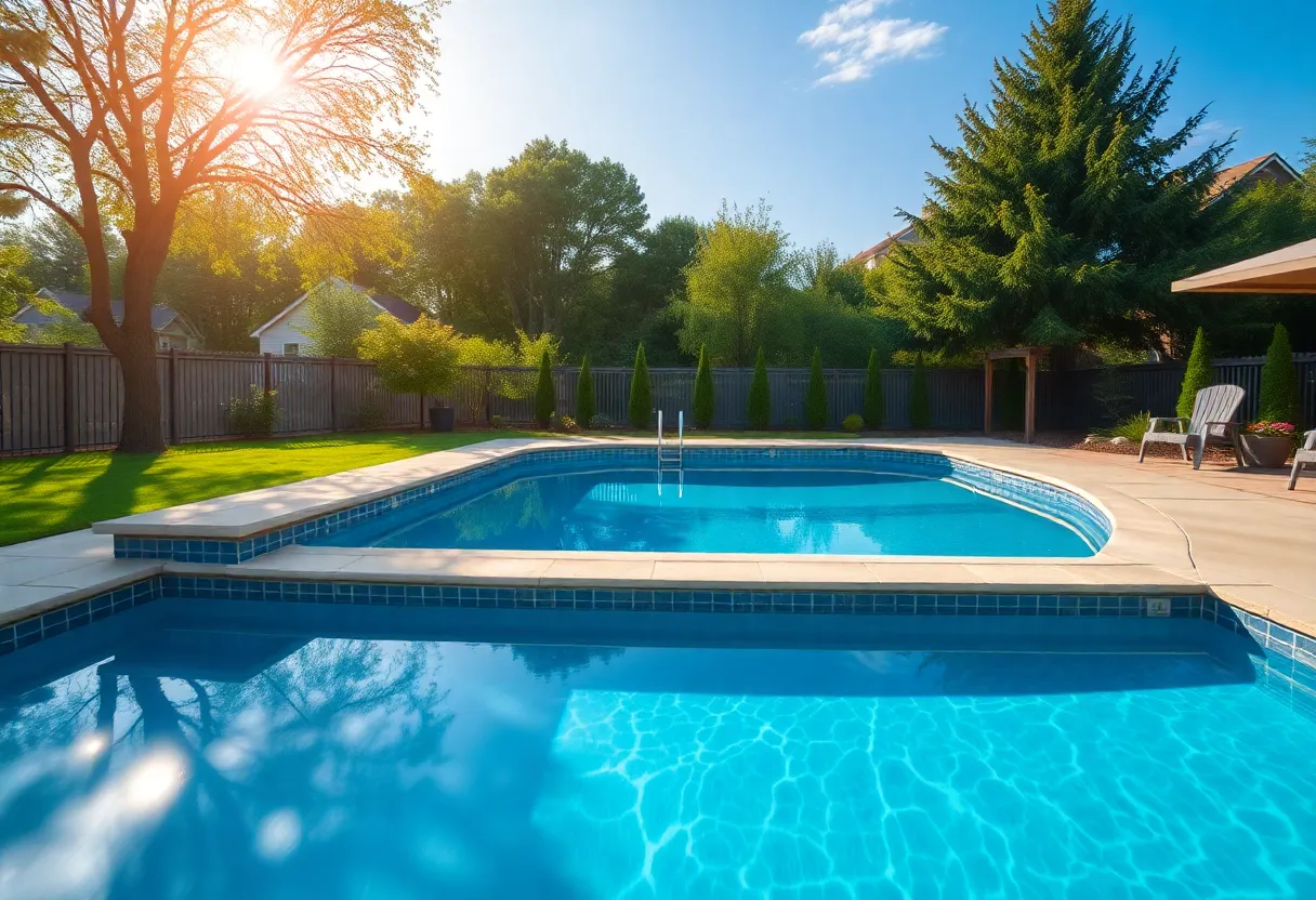 A residential swimming pool emphasizing water safety.