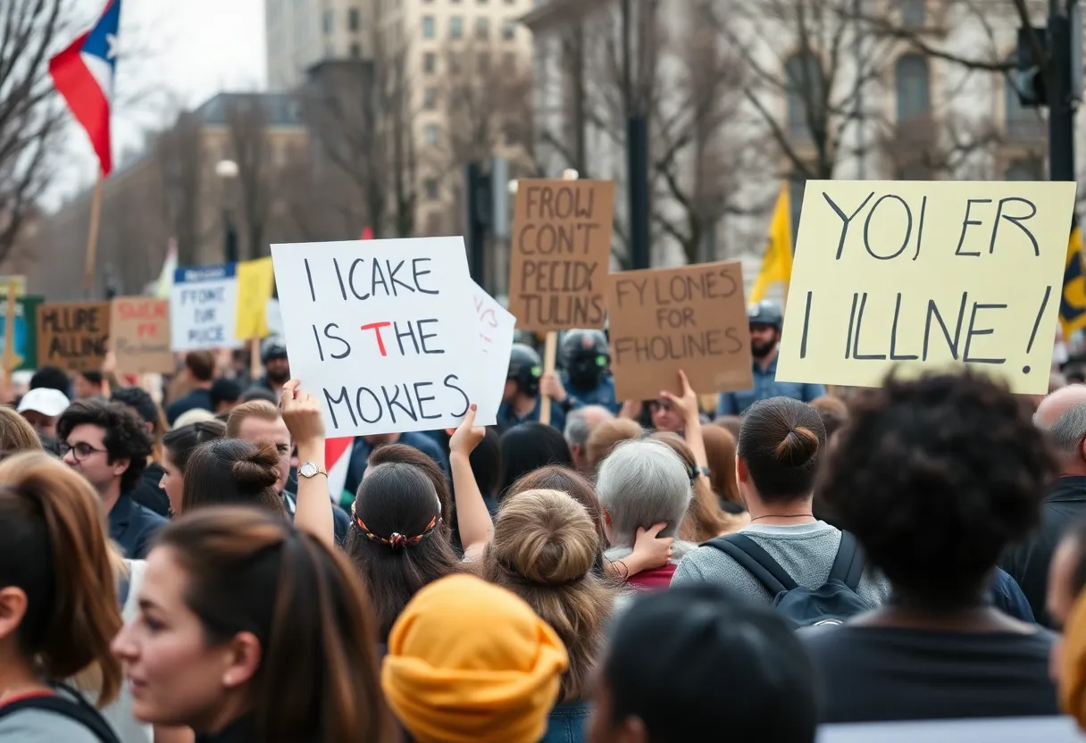 Crowd of protesters at a peaceful rally in Culpeper with signs.
