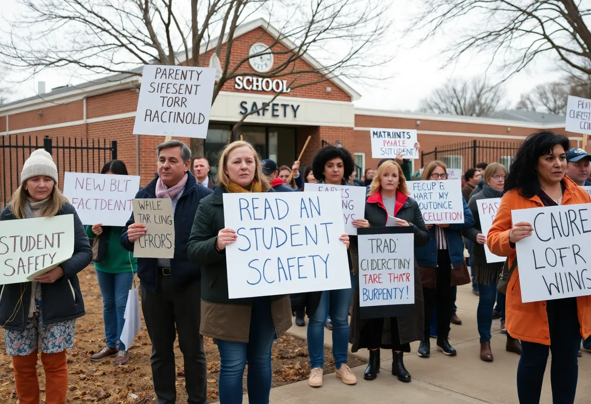 Parents protesting outside Redcliffe Elementary School for student safety