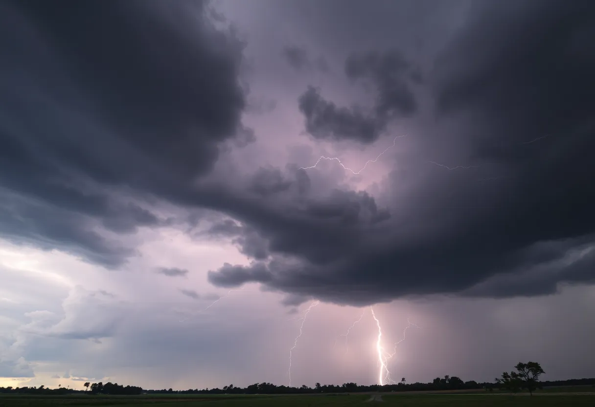 Dark clouds and lightning over Aiken County during a severe thunderstorm
