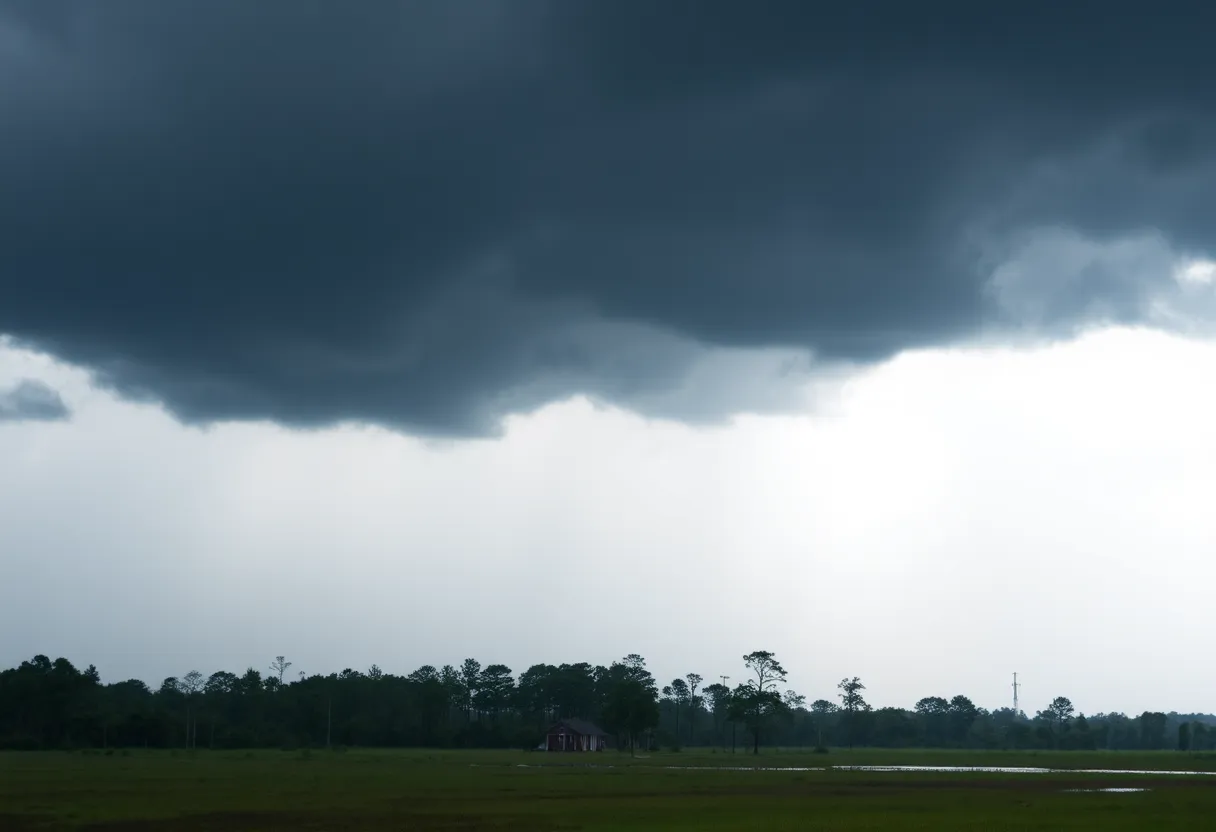 Stormy sky over Aiken SC with rain and dark clouds