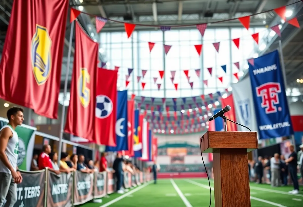 Event at the South Carolina Athletic Hall of Fame with decorations and sports-related imagery.