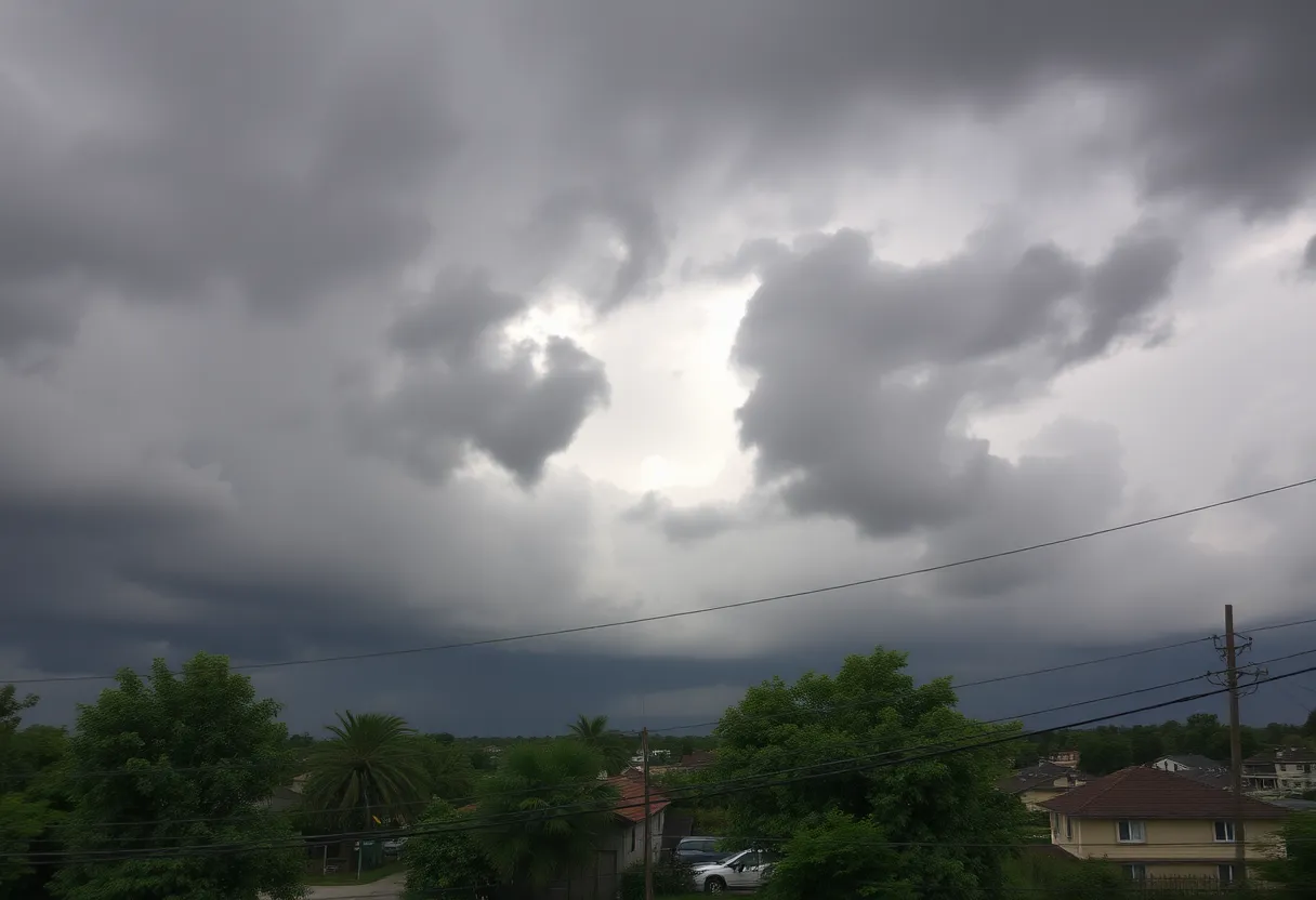 Storm damage in Aiken, SC with fallen trees and power lines