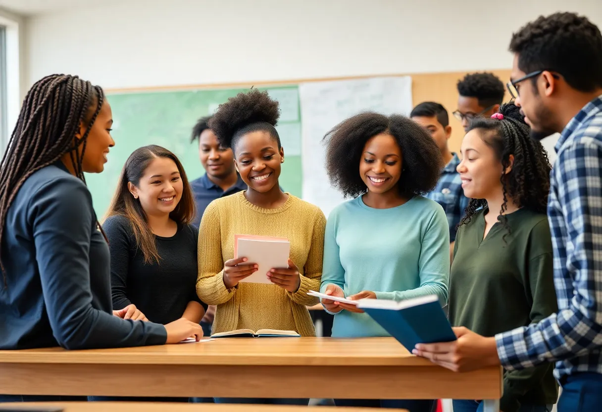 Students and teachers collaborating in a classroom setting
