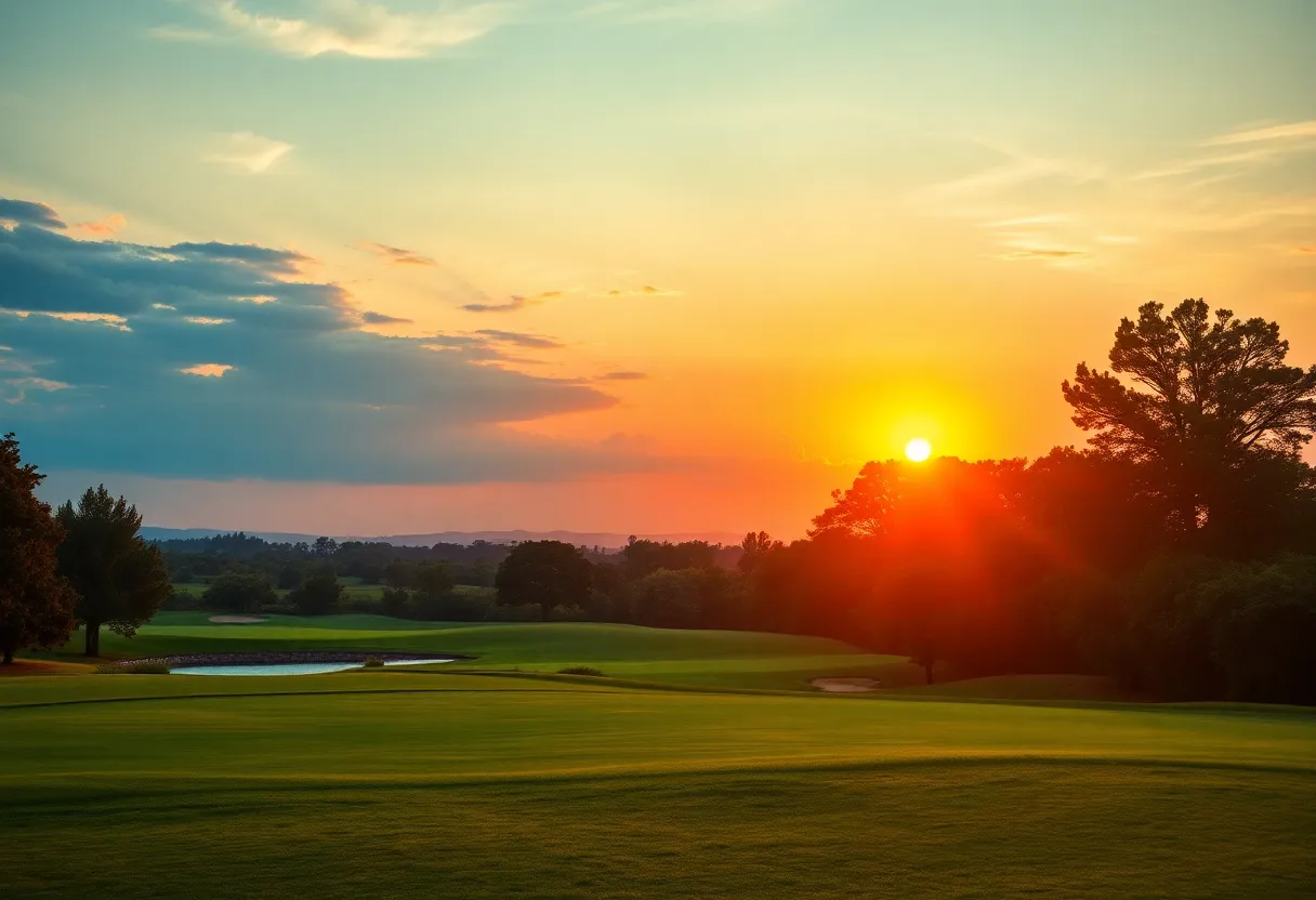 Scenic view of USC Aiken golf course at sunset