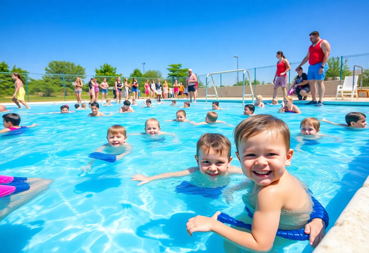 Children swimming at the World’s Largest Swimming Lesson event in Aiken.