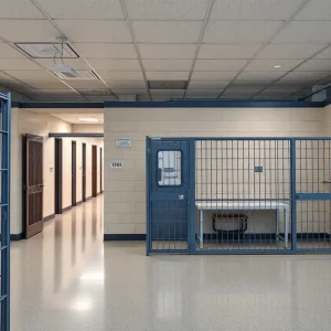 Exterior view of a detention center building