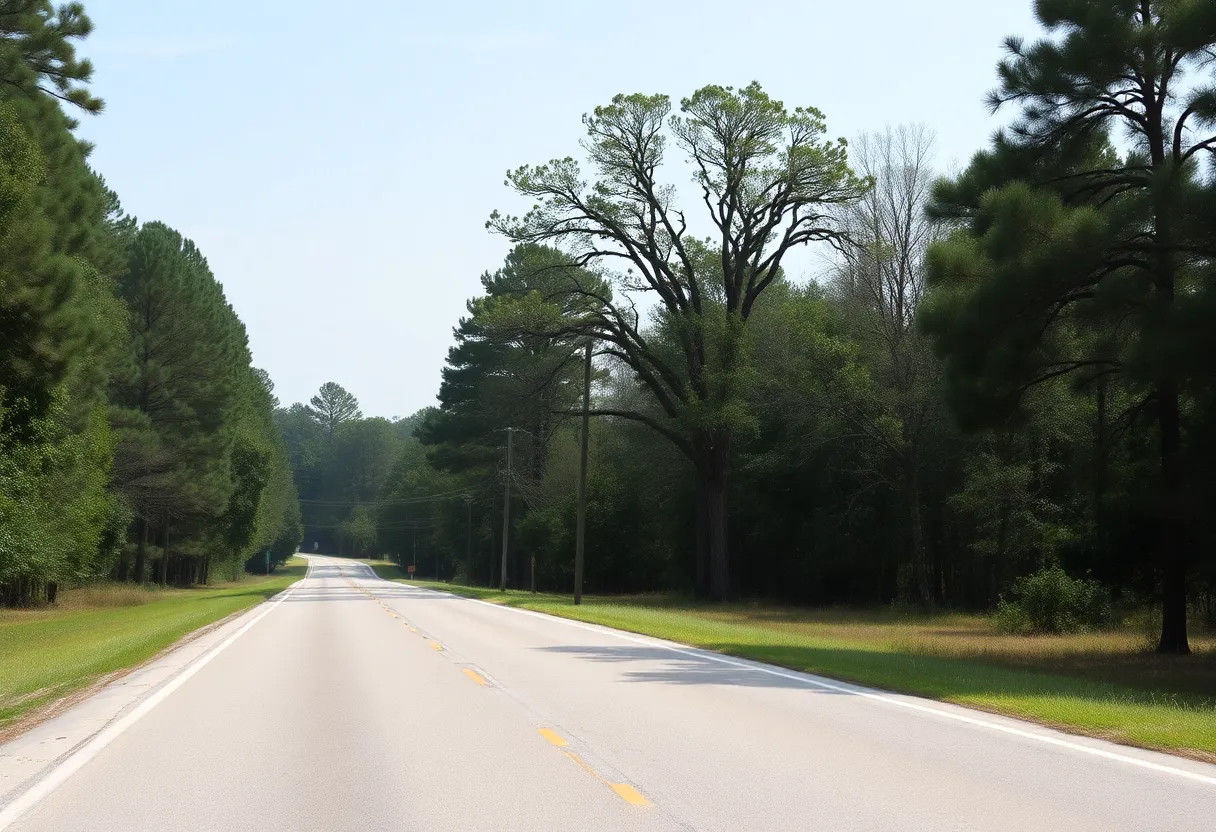 A peaceful rural road in Aiken County, South Carolina
