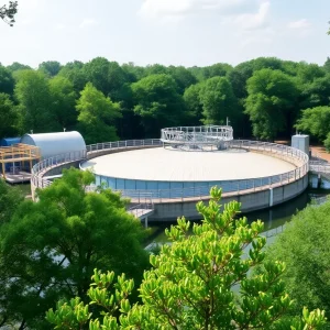 Water treatment facility in Aiken, S.C. surrounded by greenery