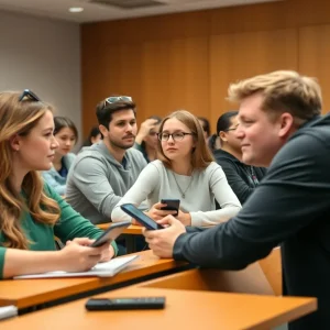 Students participating in class discussions without personal devices