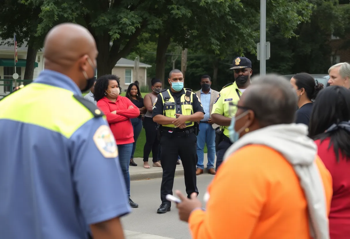Police presence in a community discussing youth violence issues