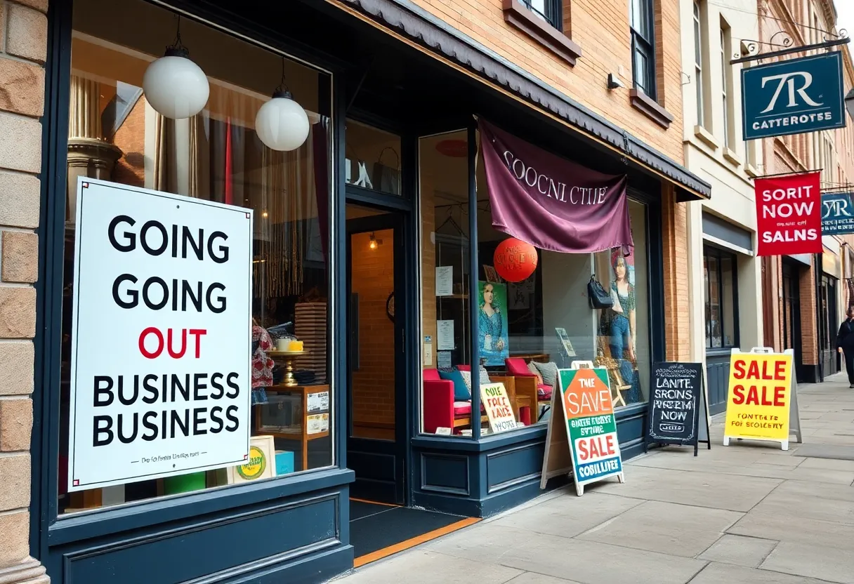 Epona boutique storefront displaying a 'Going Out of Business' sign