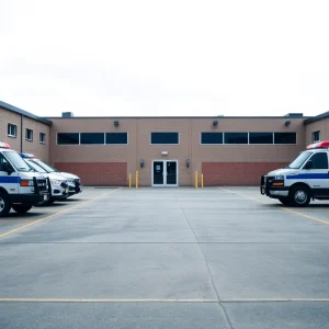Scene of vacant training facility with police presence