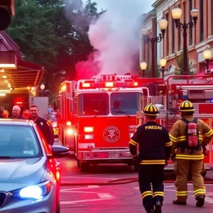 Firefighters at the scene of a grill explosion at City Billiards in Aiken