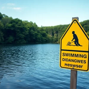 Sign warning about swimming dangers at Lake Murray