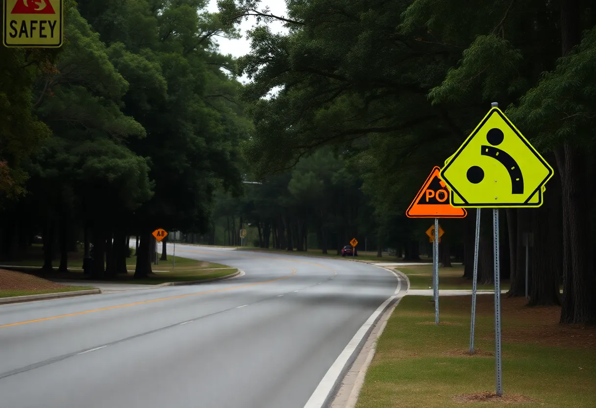 Quiet road scene on Rudy Mason Parkway in Aiken SC