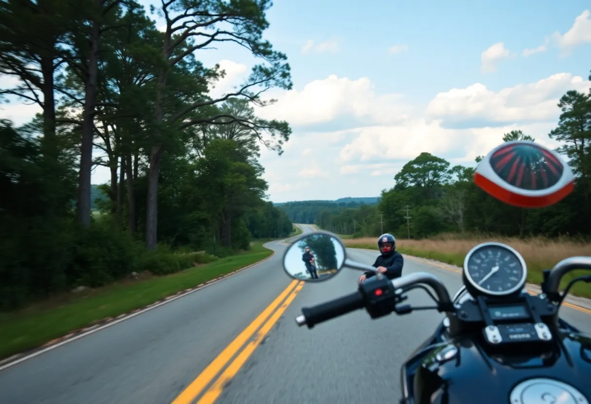 Motorcycles riding on a scenic road in Aiken, South Carolina