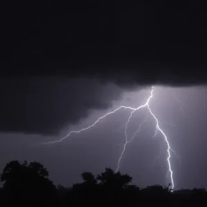 Severe thunderstorm clouds gathering over a town