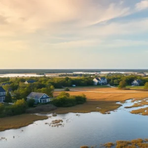 Landscape of South Carolina's Lowcountry showing suburban homes