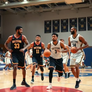 South Carolina basketball players in action during a game.