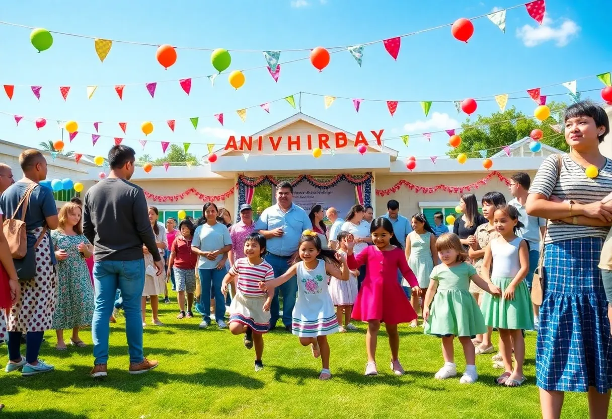 A crowd at South Aiken Baptist Christian School's 50th anniversary celebration with activities and performances.