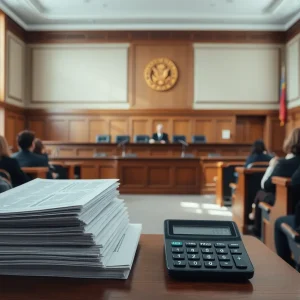City council chamber prepared for a tax rate hearing with documents and dais