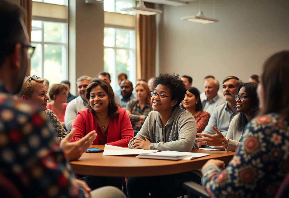 Community members discussing issues at a local meeting in Aiken.