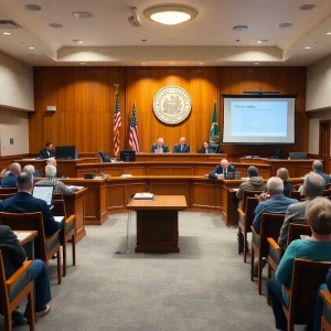 Community members and council at Aiken city council meeting discussing zoning and budget