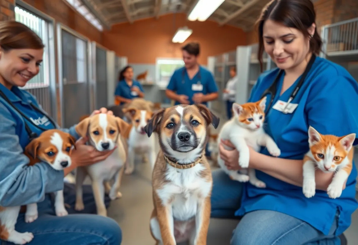 Volunteers at Aiken County Animal Shelter caring for abandoned puppies and kittens
