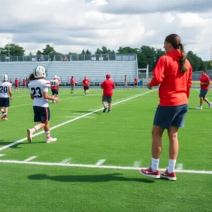 Athletic trainers supporting high school athletes during practice
