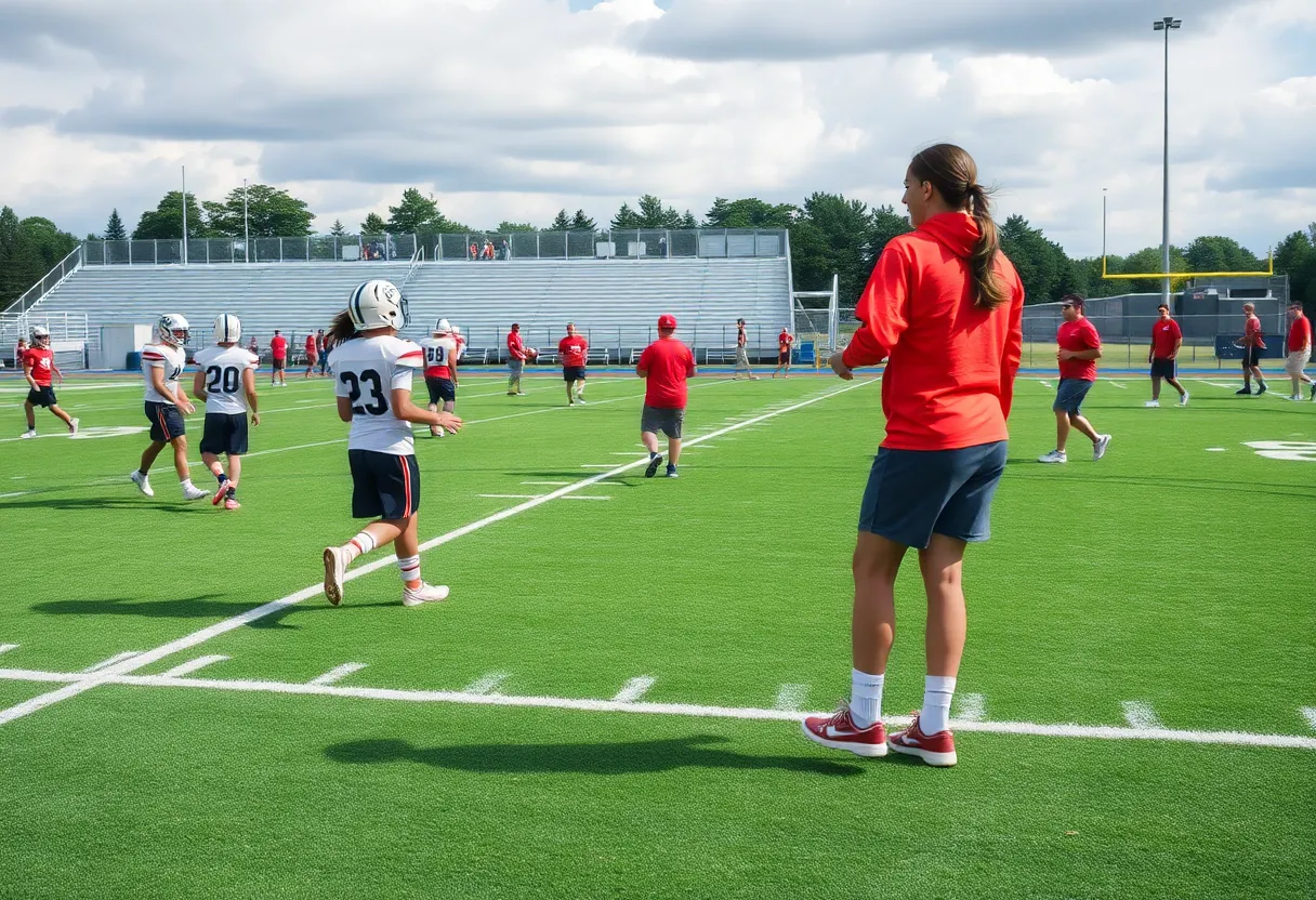 Athletic trainers supporting high school athletes during practice