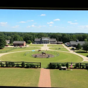 A scenic representation of Aiken County featuring elements of community and education.